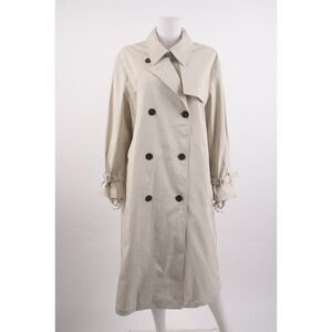 Theory Womens Trench Coat Double Breasted Sleek Sz M Beige Sand NWT No belt $795